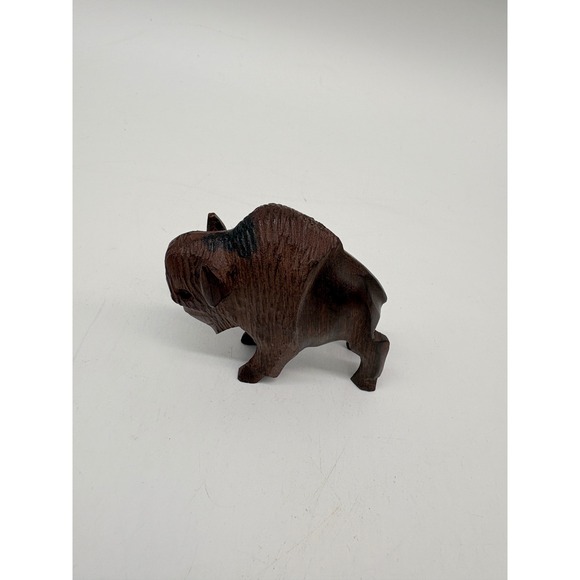 Other - Hand Carved Wooden Bison Buffalo Figurine Rustic Wildlife Wood Sculpture 3 inch